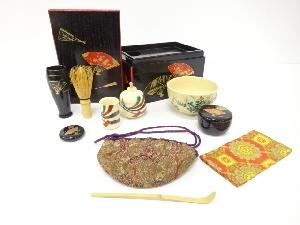 漆塗り蒔絵　扇　茶箱揃